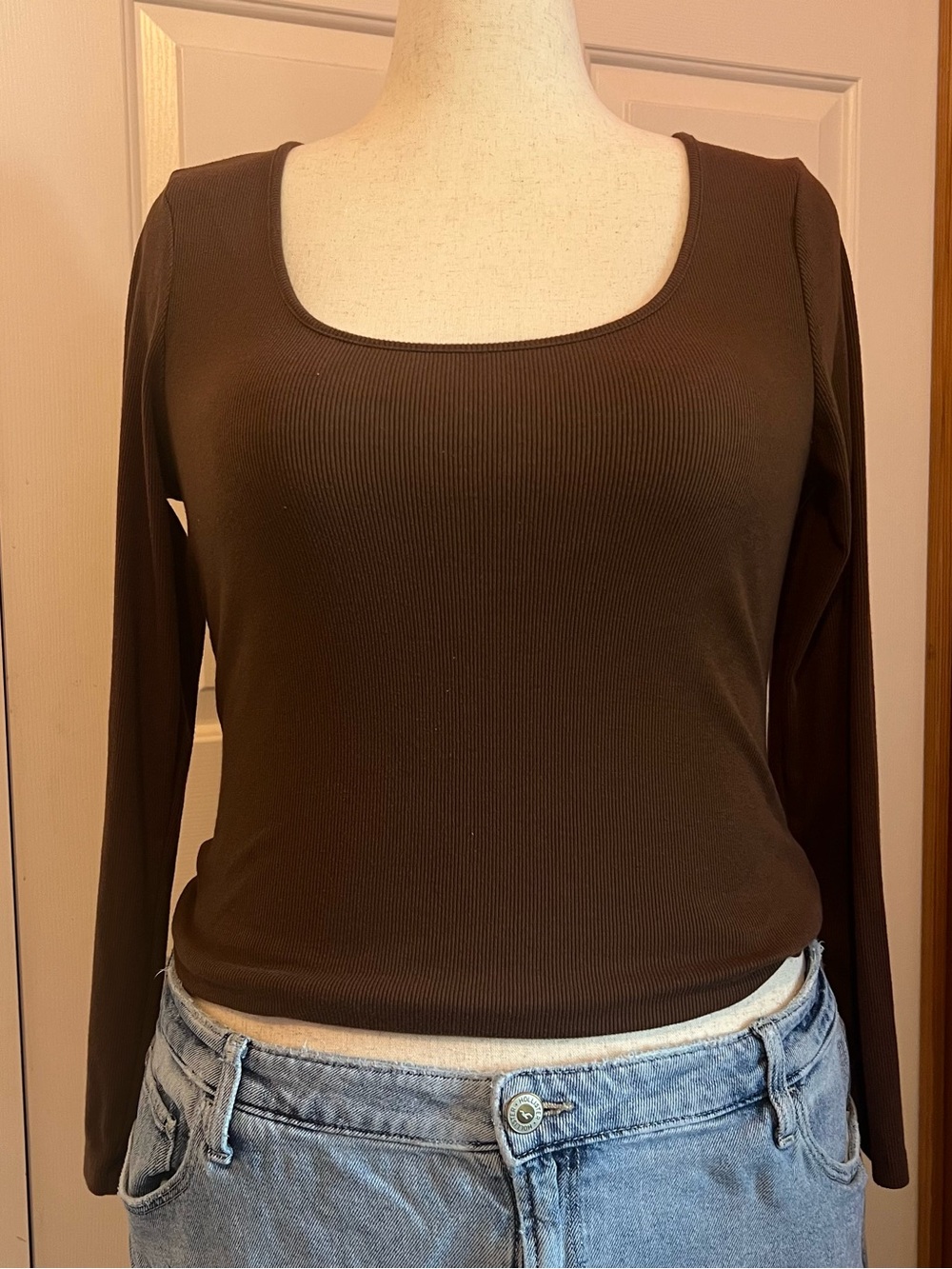 Old Navy Brown Ribbed Scoop Neck Long Sleeve Top